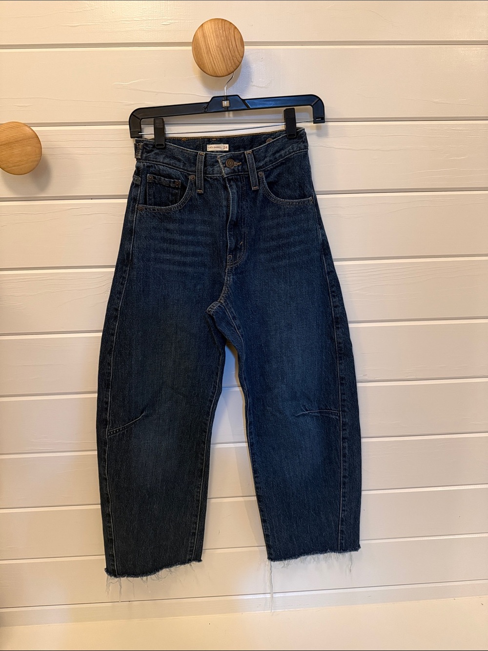 Levi's Dark Blue Cinch Barrel Frayed Edge Jeans
